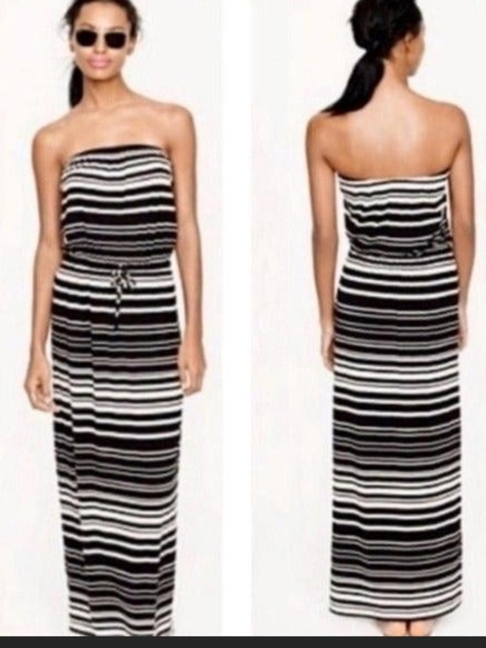J. Crew Amie Strapless Black/ White Striped Maxi Dress Sz S